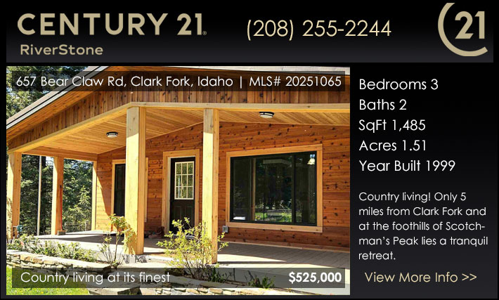 Country living at its finest! Only 5 miles from downtown Clark Fork