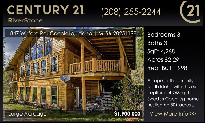Escape to the serenity of North Idaho with this exceptional 4,268 sq. ft. Swedish Cope log home nestled on 80+ private acres